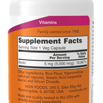 Biotin 5,000mcg - 60 veg caps. - Now Foods