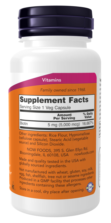 Biotina 5,000mcg - 60 veg caps. - Now Foods