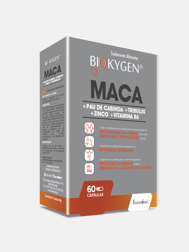 Biokygen Maca + Pau de Cabinda + Tribulus + Zinco + Vitamina B6 – 60 cápsulas